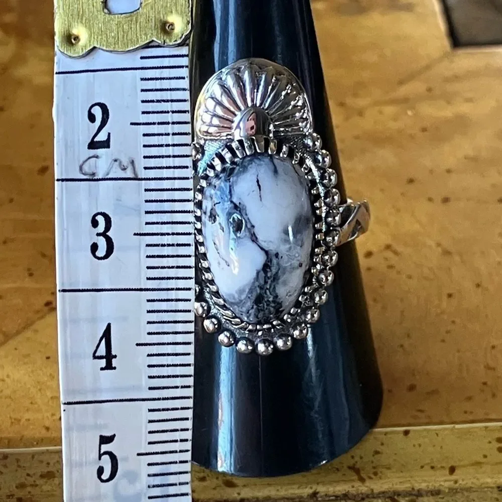 Natural White Buffalo Sterling Silver Ring Size 9.25